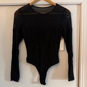 NWT Francesca’s Black Long Sleeve Thong Bodysuit